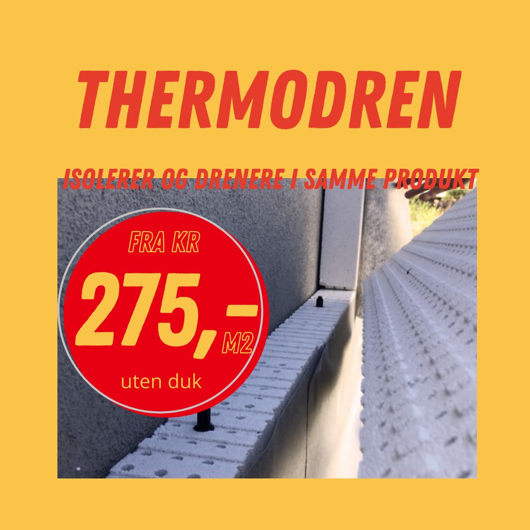 Thermodren dreneringsplate 10 cm uten duk til grunnmur