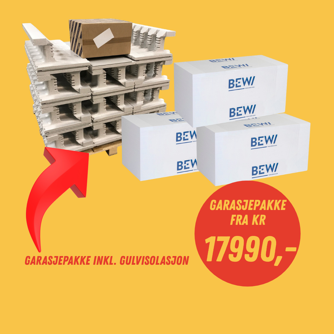 Garasjepakke Small med ringmur og EPS isolasjon | Fundament til ca. 34 m² garasje